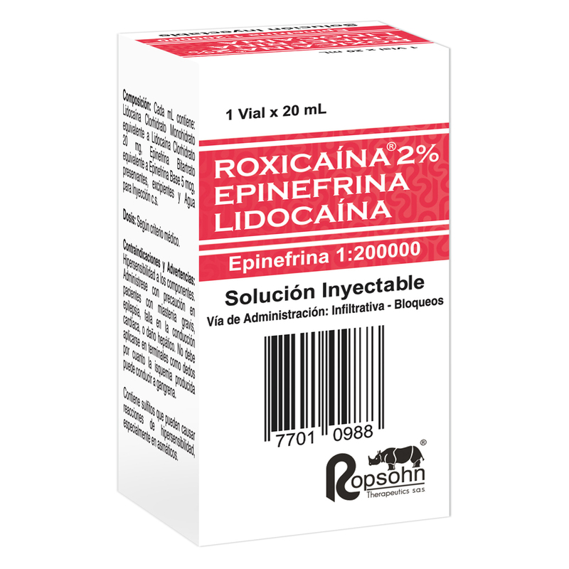Roxicaina 2% Epinefrina 1200 Ui 20 Ml