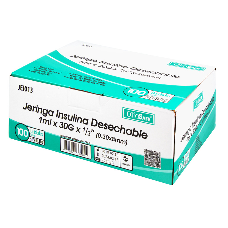 Jeringa Alfa Insulina 1 Cc 30gx 1/3 8mm 100 Unidades