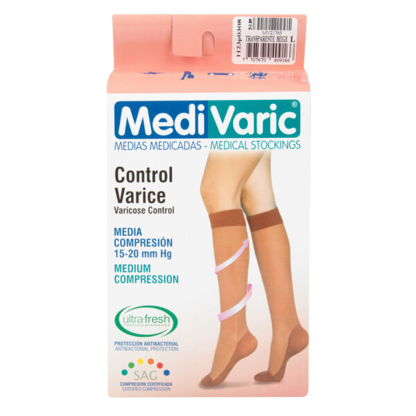 Media Medivaric Hasta la Rodilla Talla L Beige Media Compresion Nti