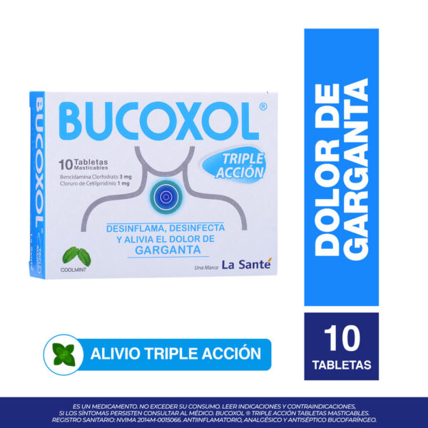 Bucoxol Triple Accion Coolmint 10 Tabletas