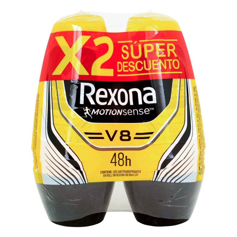 2 Desodorante Rexona Rollon Men V8 50 Ml Hombre