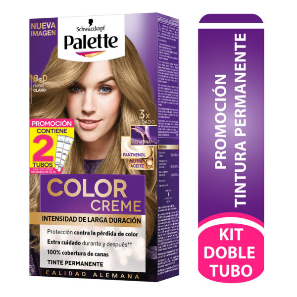 Palette Color Cre Kit 8-0 Rubio Claro + Doble Tubo