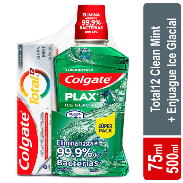 Enjuague Colgate Plax Ice Glacial 500 Ml + Clean 75 Ml