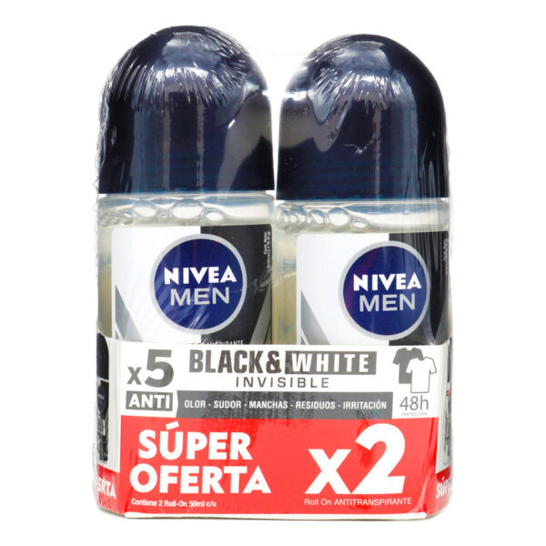 2 Desodorante Nivea Roll On Invisible Black White 50ml Hombre