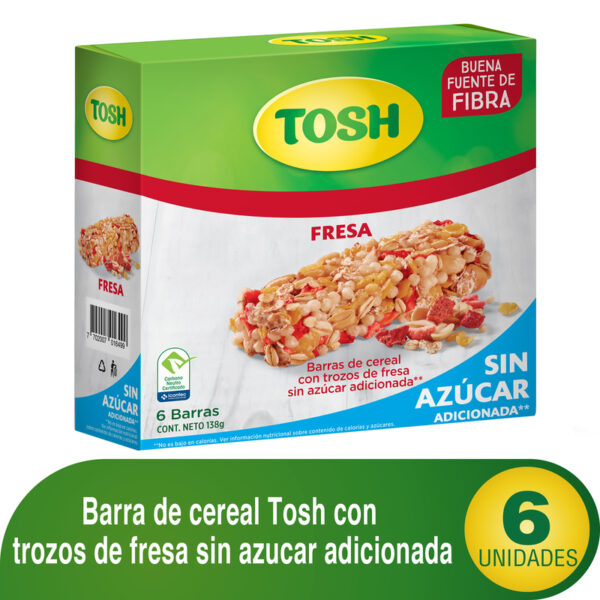 Barra Cereal Tosh Fresa Sin Azucar 23 gramos 6 Unidades