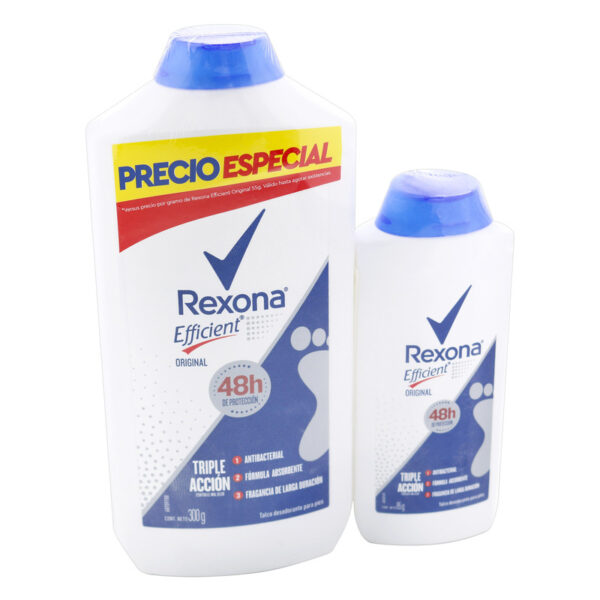 Talco Rexona Efficient Original 300 Gr + Talco 85 G Super Oferta
