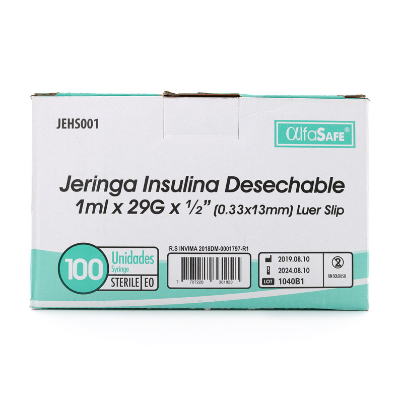 Jeringa Alfa Insulina 1 Cc 29g X1/2 13mm 100 Unidades