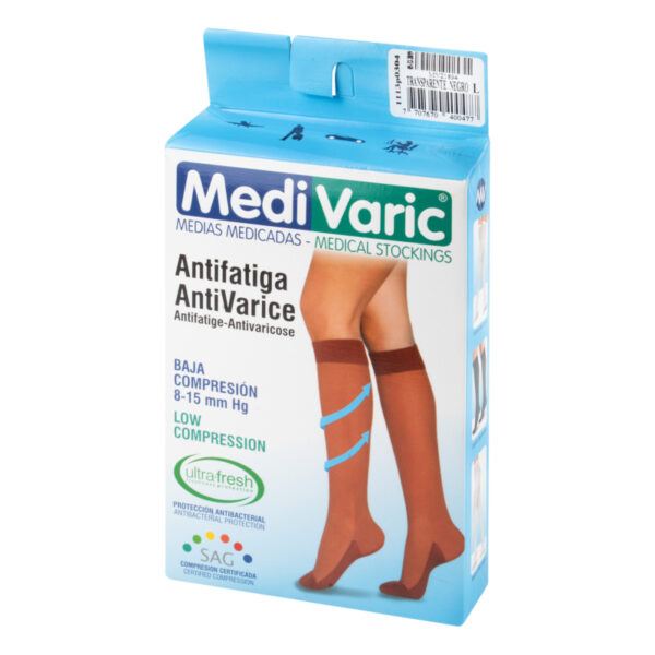 Media Medivaric Hasta la Rodilla Talla L Negro Baja Compresion Nti