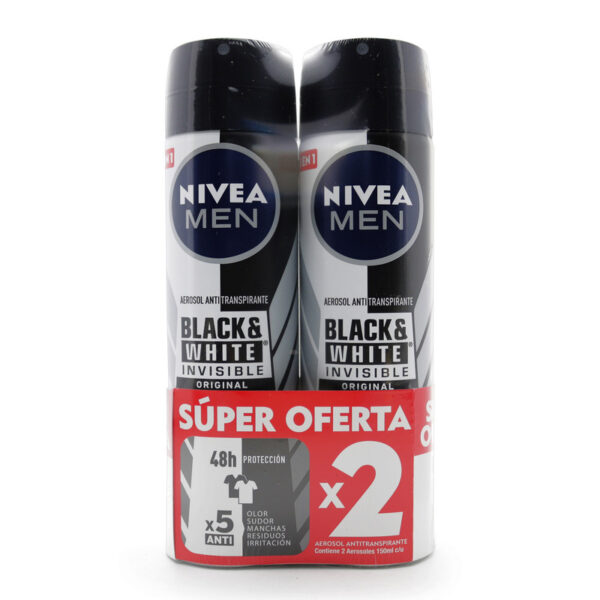2 Desodorante Nivea Spray Black and Whith Hombre 150ml Super Descuento