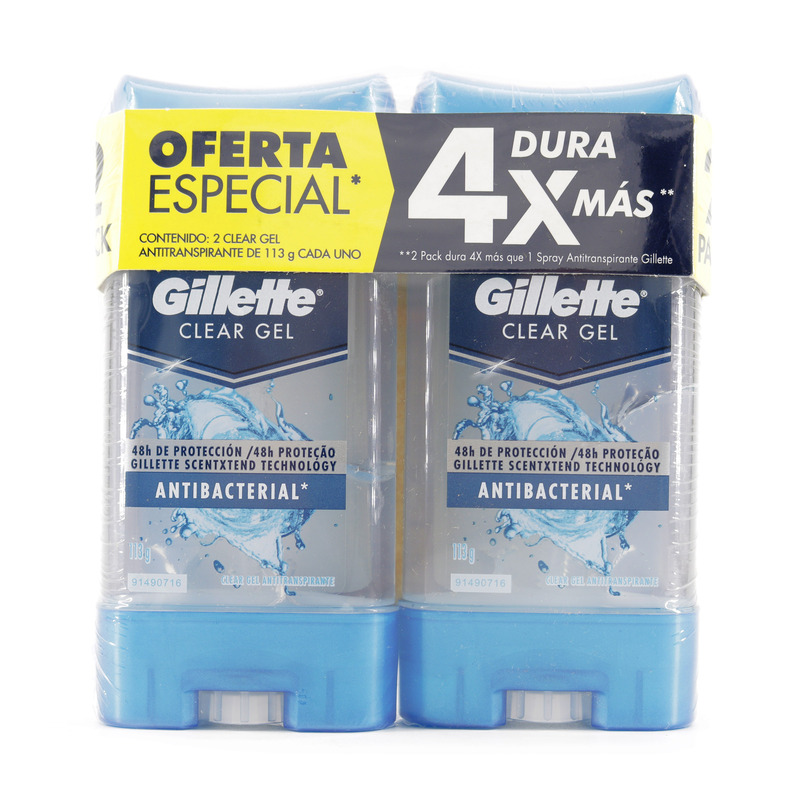2 Desodorante Gillette Cleargel Protec Antibacterial 113 gr pack