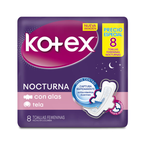 Toalla Kotex Nocturna Tela 8 Unidades Precio Especial