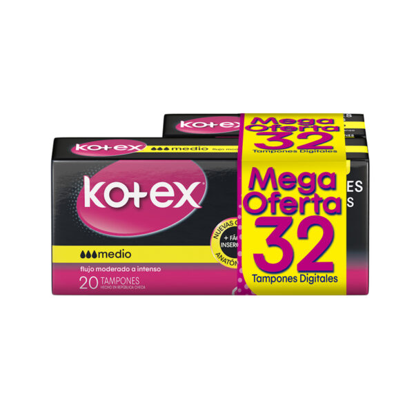 Tampones Kotex Ev. Digital Medio 20 Unidades + 12 Medio Oferta