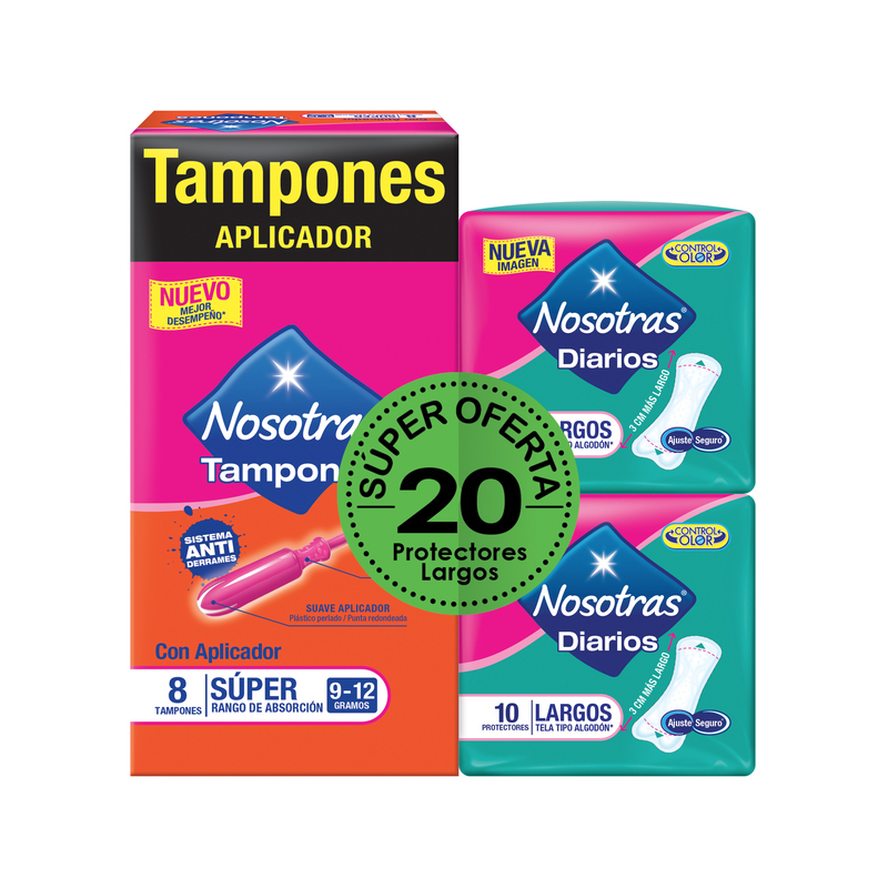 Tampones Nosotras Aplicadores Regulares 8 Unidades + 2 protectores Largos Super Oferta