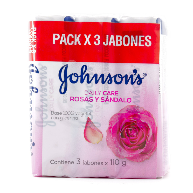 3 Jabon Johnson y Johnson Adulto Rosas y Sandalo 110 Gr