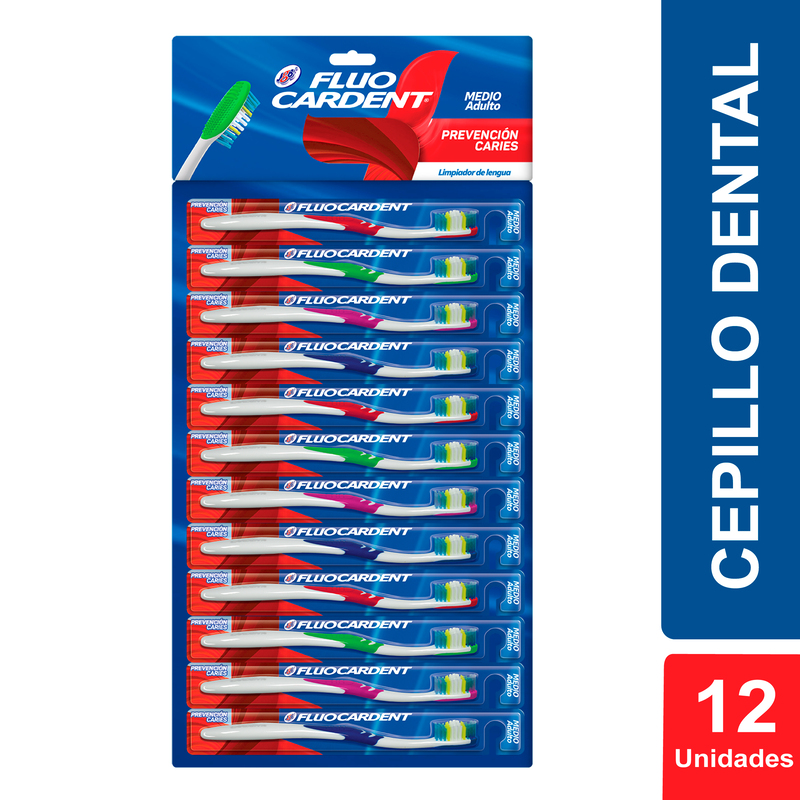 Cepillo Fluocardent Prevencion Caries Adulto X 12 Unidades