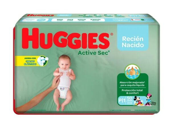 Pañal Huggies Active Sec Recien Nacido P1 50 Unidades