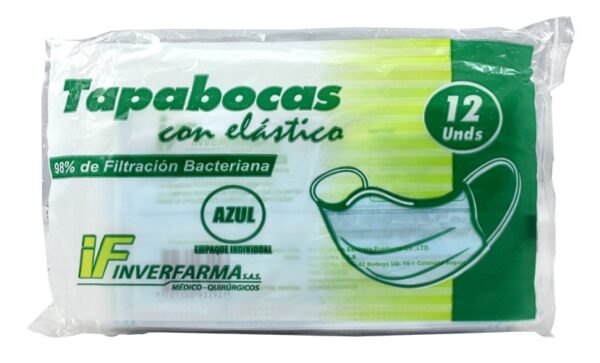 Tapaboca Desechable Azul 12 Unidades  Inverfarma
