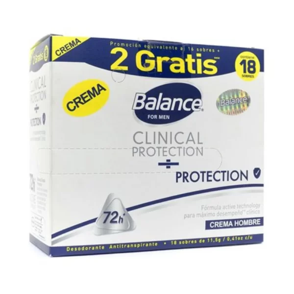 Desodorante Balance Crema Max Protec Clinical 16 sobres + 2 Sobres Hombre