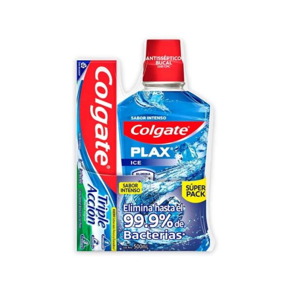 Enjuague Colgate Plax Ice 500 ml + Crema triple Accion