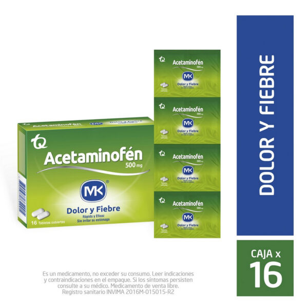 acetaminofen 500 mg 16 tabletas mk
