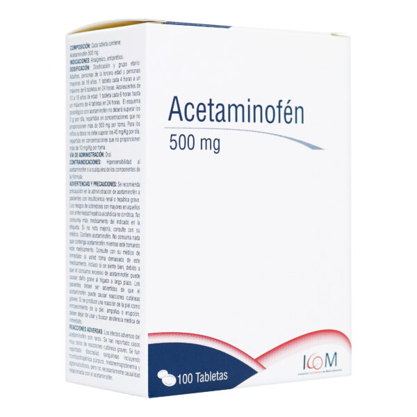 acetaminofen 500 mg 100 tabletas icom