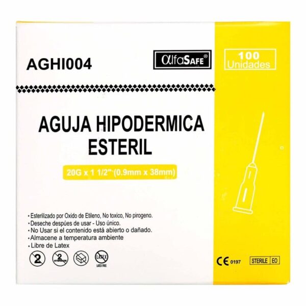 Aguja Hipodermica  Alfa 20gx1 1/2 100 Unidades