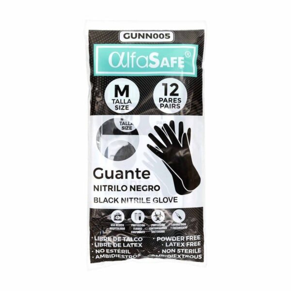 Guantes Alfasafe Negro Talla M 12 Unidades