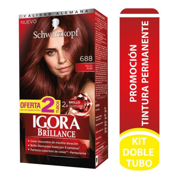 Igora Brillance Doble Tubo  688 Rojo Rubi