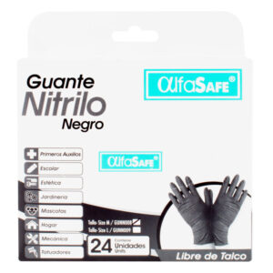 guantes nitrilo alfasafe negro talla m 24 unidades